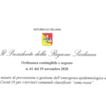 Ordinanza contingibile e urgente n°62 del 19.11.2020 – Ulteriori misure di prevenzione e gestione dell’emergenza epidemiologica Covid-19